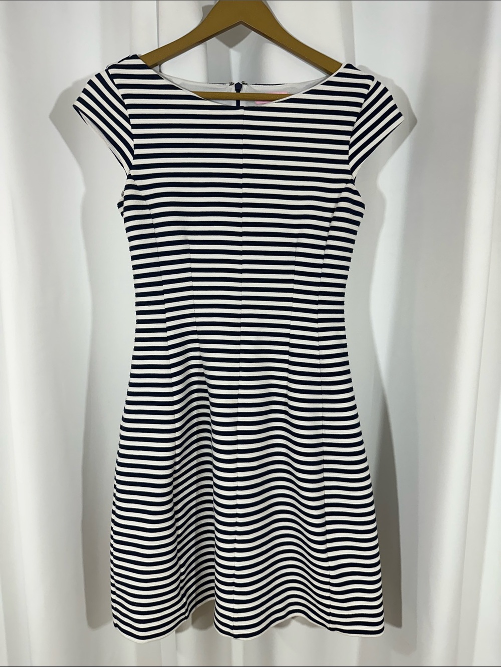Lilly Pulitzer Navy White Striped Fit Flare Dress Small Nautical Stretch